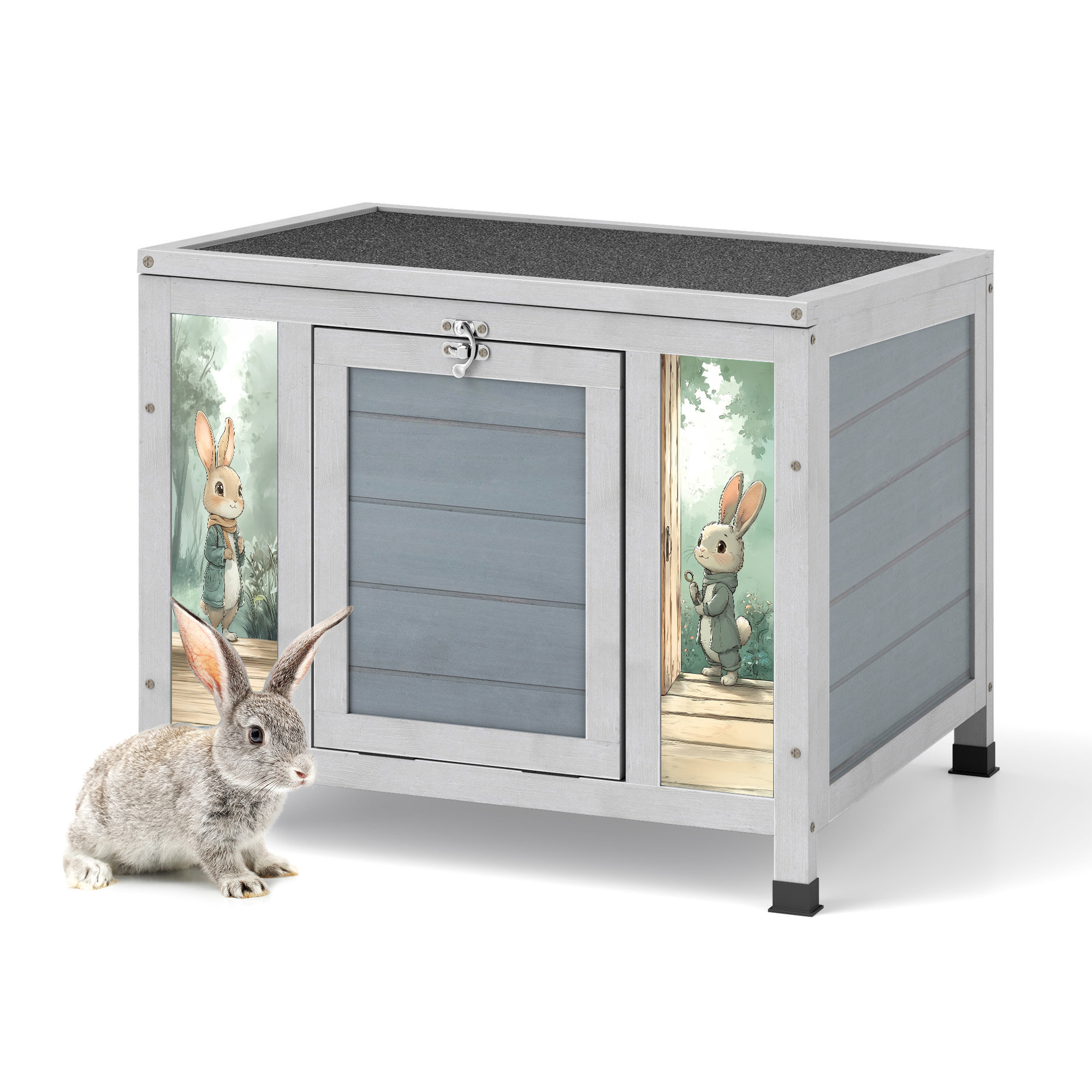 August Grove Small Outdoor Wooden Rabbit Hutch With Lockable Door ...