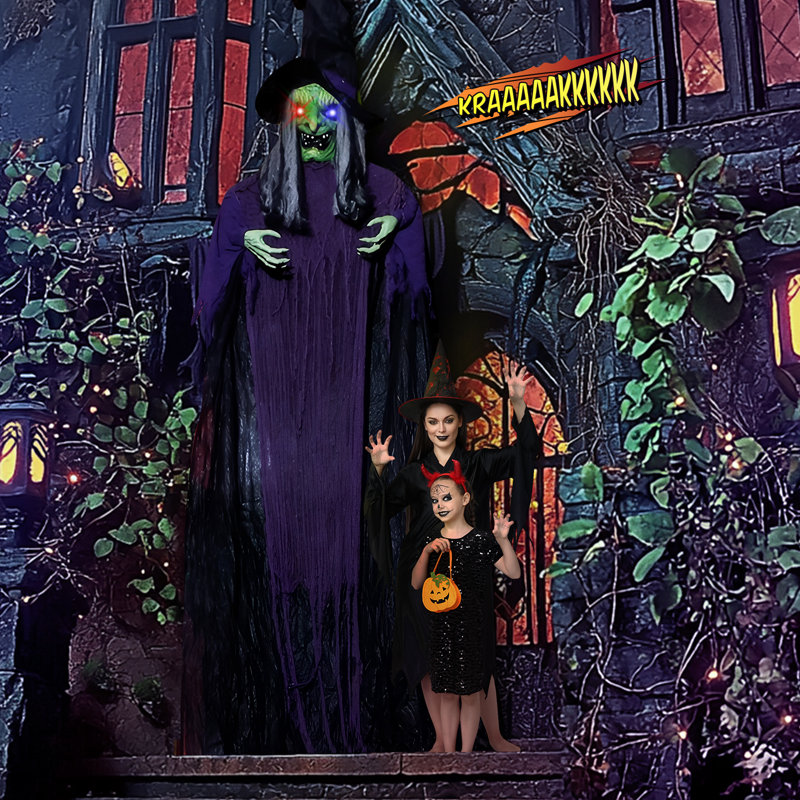 Décorations d'Halloween animées avec sorcière suspendue 11,8 pi avec fonction d'activation du son