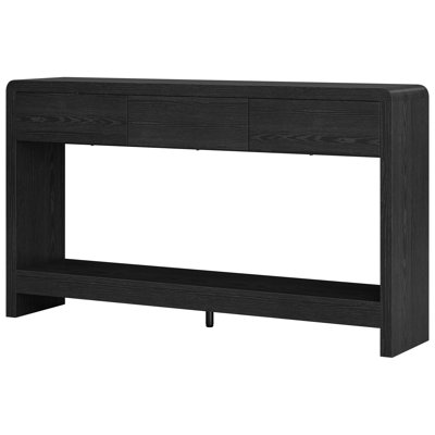 55.1" Narrow Console Table with 3 Drawers and Open Shelf, Wood-Grain Entryway Sofa Table for Hallway, Living Room, or Behind Couch