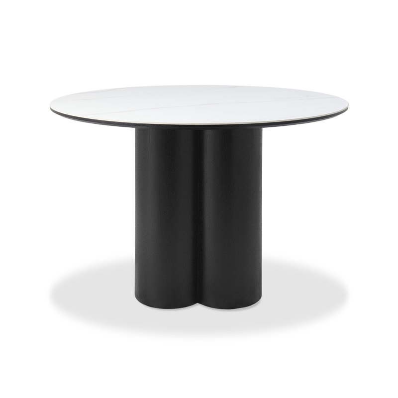Antoin Matt White Ceramic 4 Seater Table With Oak Veneer Pedestal, Black