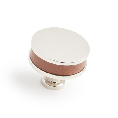 1-1/2" Lazzara Round Cabinet Knob Cognac Leather