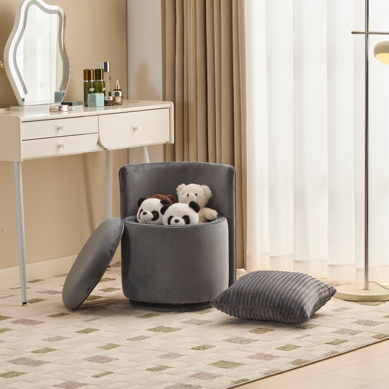 Velvet Vanity Chair With Storage, 360° Swivel Round Storage Ottoman With Pillows, No Assembly Modern Comfy Makeup Stool For Bedroom, Dressing, Living Room (grey)