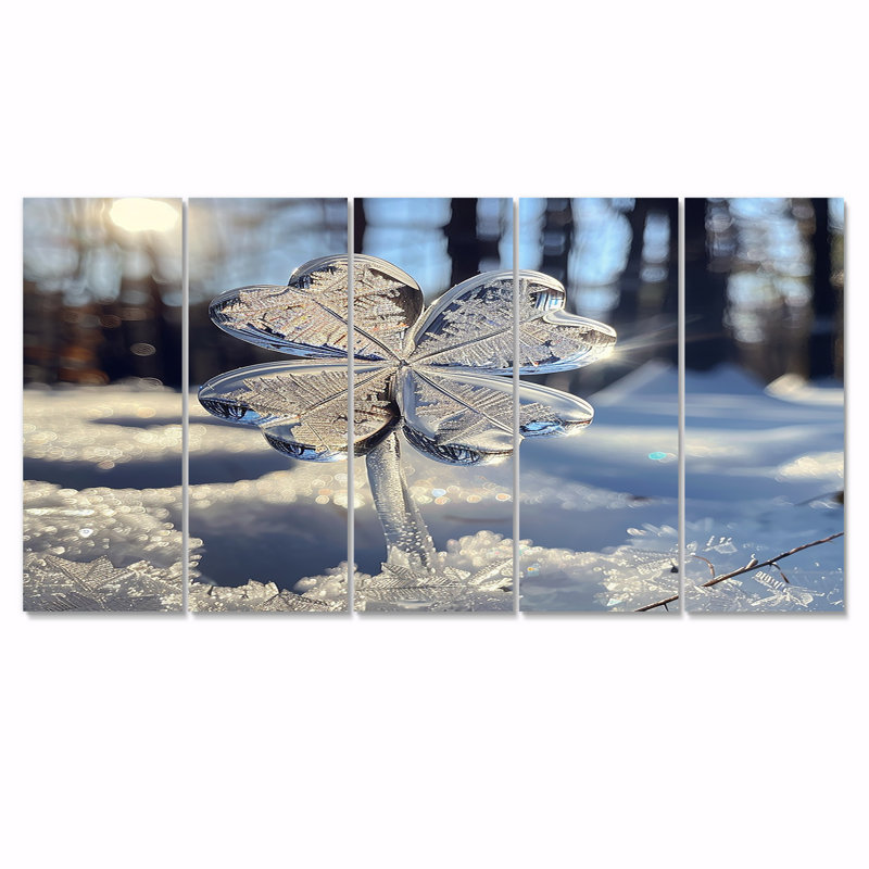 Ensemble de décoration murale paysage de neige trèfle à quatre feuilles Icey - feuilles 5 pièces, H 28 po x l 60 po