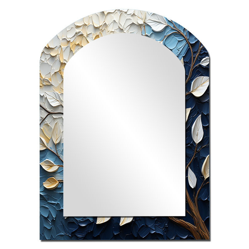 «Leaf And Flower Charm In Winter II» - feuilles, miroir mural décoratif asymétrique, 34 po x 25 po