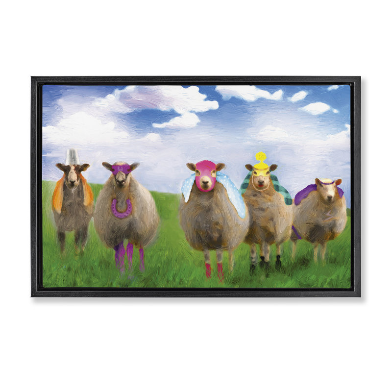 «Superhero Sheep in Field Canvas» par Porter Hastings, Cadre flottant noir de jais, H 21 po x l 31 po