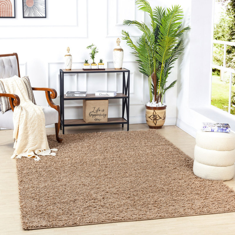 Dark Beige Modern Shaggy Rug, Plain Stain Resistant Easy to Clean Rug For Living Room, Dining Room, Bedroom, Kitchen