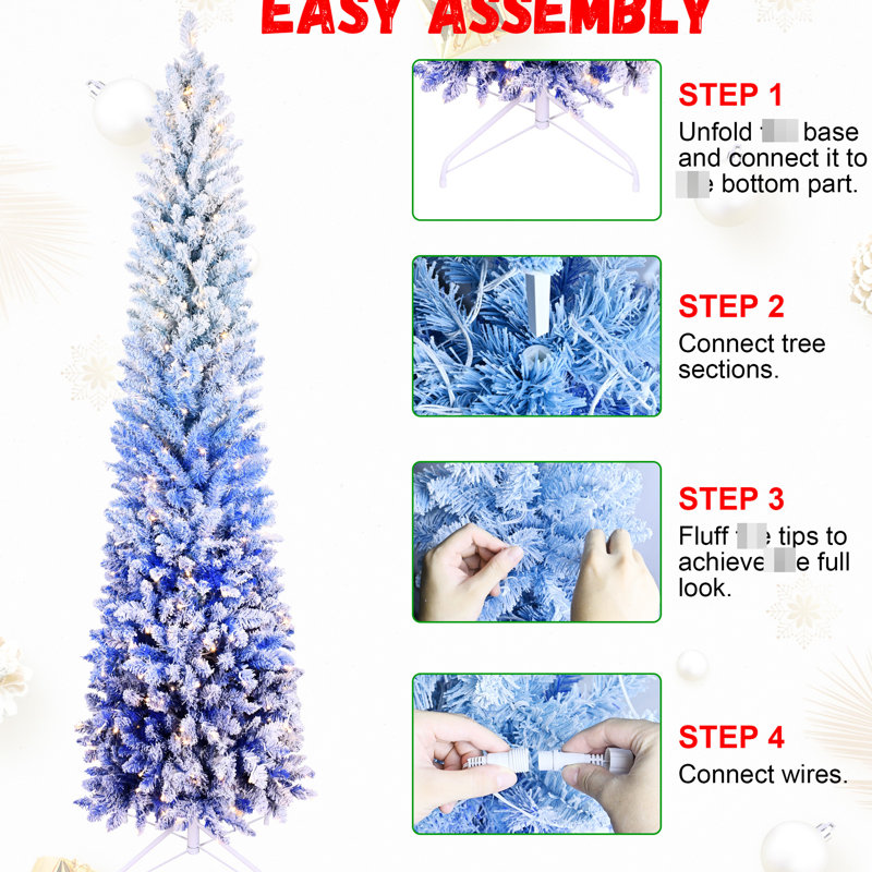 Arbre de Noël étroit de 6 pi avec 200 lumières blanches chaudes et douces, 485 pointes, branches articulées à assemblage rapide, support en métal pour arbre Winery Ambiance hivernale 6 pi