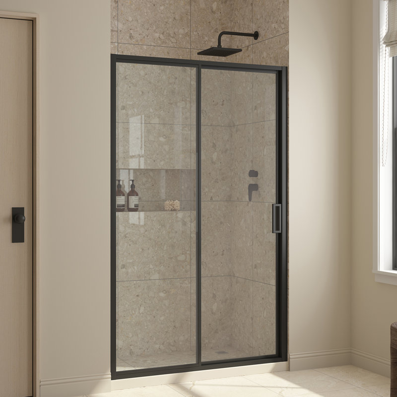 Ove Decors Stanford 48 In. W X 74 In. H Sliding Clear Straight Alcove Shower Door, Black