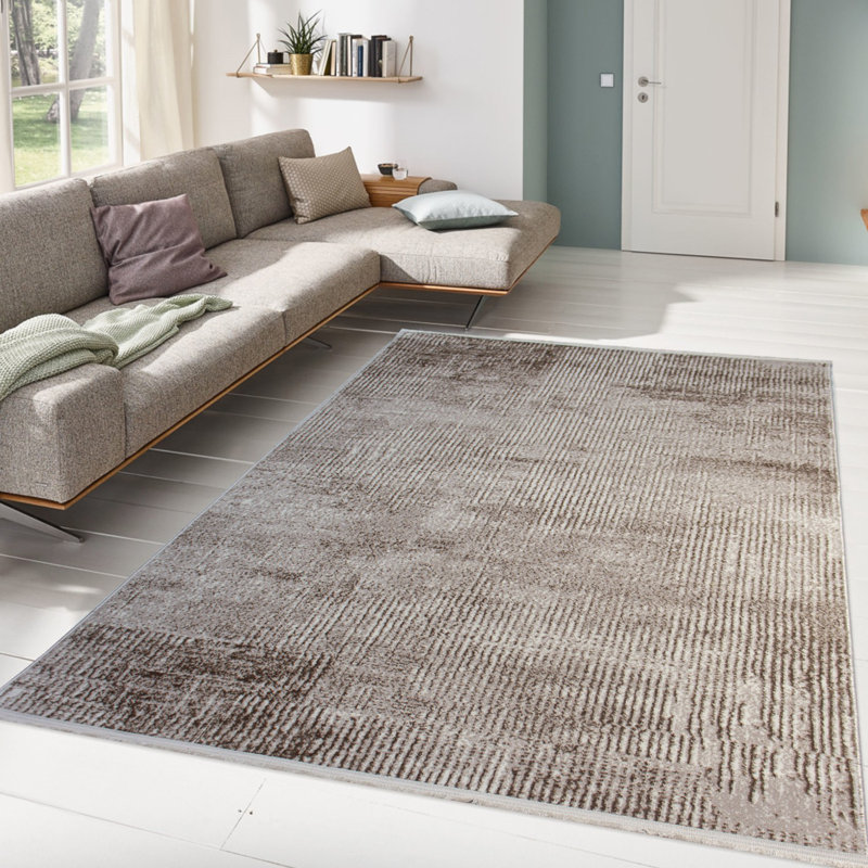 Tapis beige / vison en polypropylène tissé à la machine Dittmar, Rectangle 2 pi 7 po x 4 pi 11 po