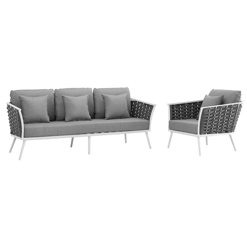 Stance 2 Piece Outdoor Patio Aluminum Sectional Sofa Set, Grey