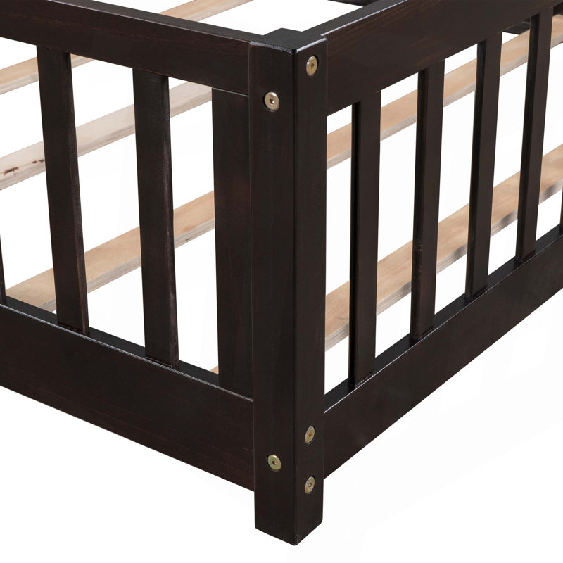 Lit plateforme au plancher avec clôture et porte, Lit double, Espresso