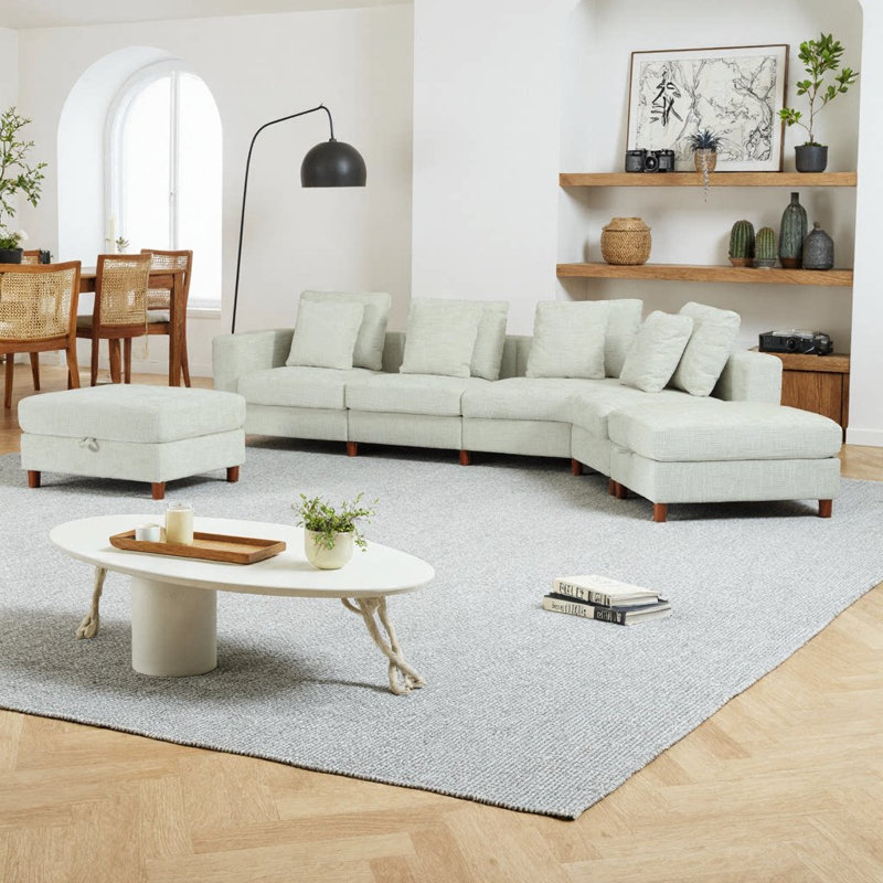 Canapé modulaire surdimensionné en nuage de 147 po de 147 po, canapé modulaire en chenille 4 places avec 2 repose-pieds mobiles, housses résistantes aux taches et amovibles, structure en bois massif, ressorts ensachés pour le salon