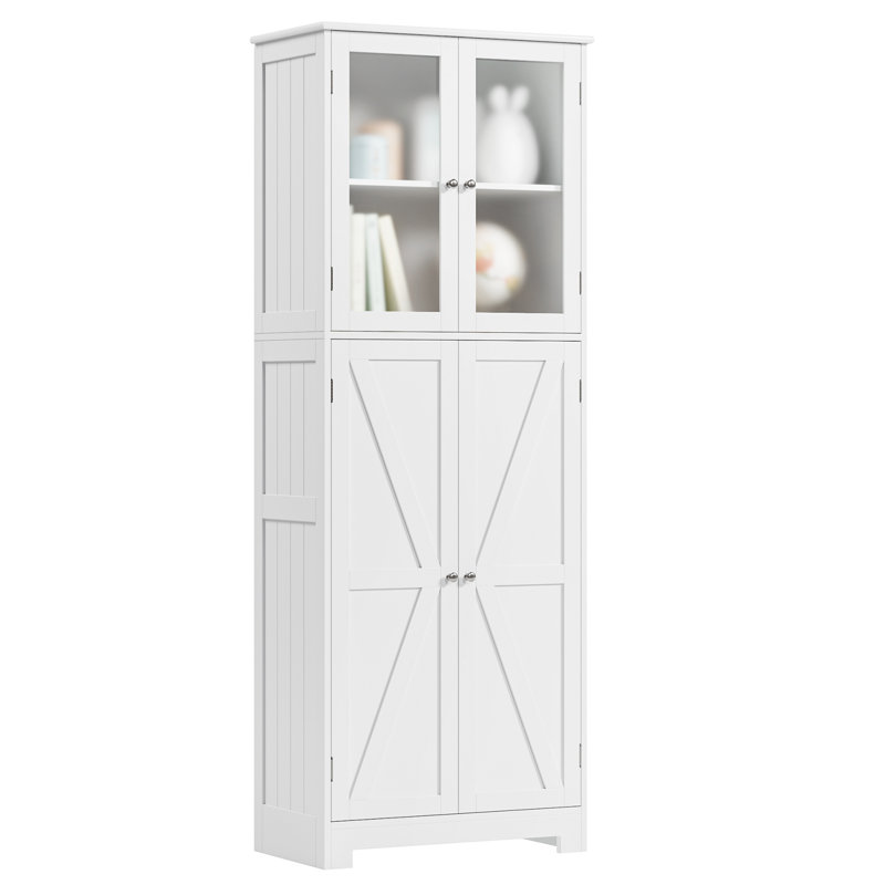 Ashea 66.9" H 4-Door Storage Cabinet with Glass Doors, White