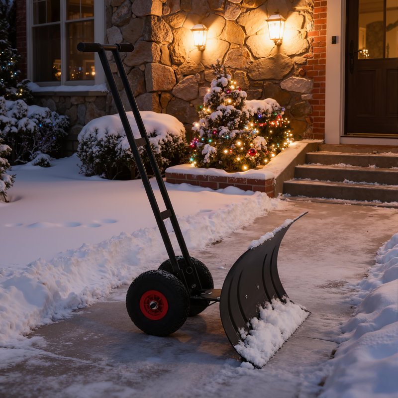 Snow Shovel Pusher Plow with Wheels