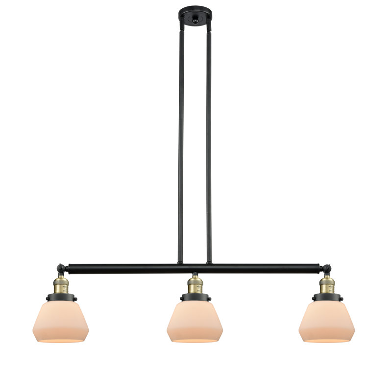 Luminaire suspendu linéaire à 3 lumières pour îlot de cuisine Leininger, Blanc mat, Laiton antique noir