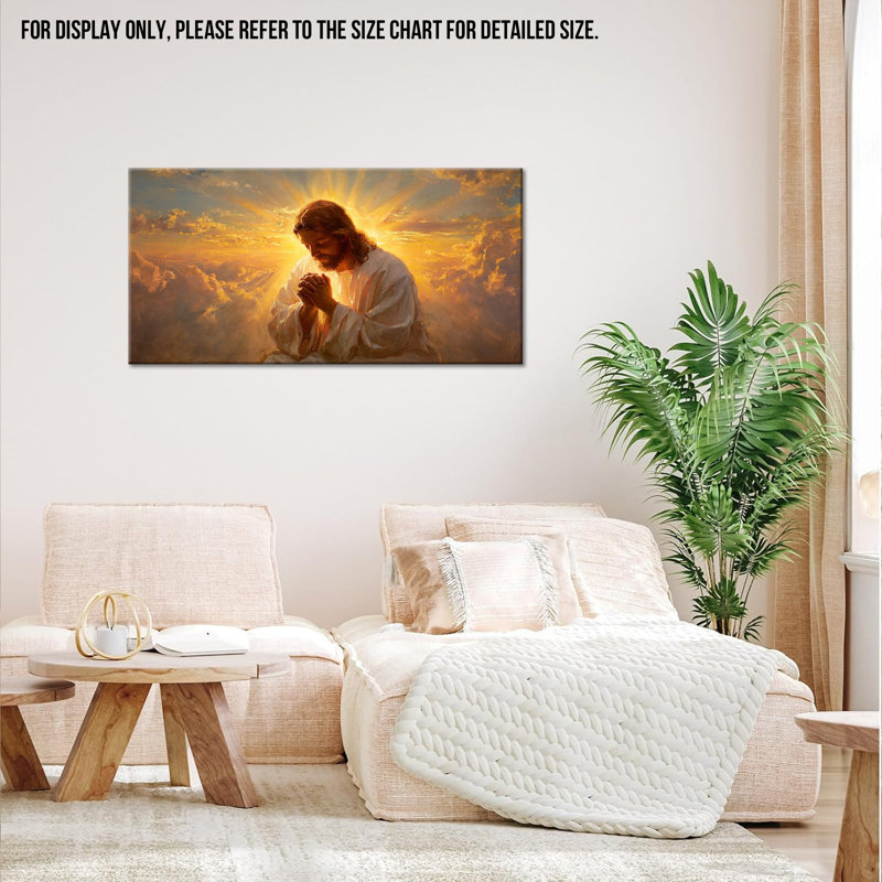 «Jesus Sunset», art mural Jésus inspirant, œuvre d'art sur toile encadrée en pin, 16 x 32 po, H 16 po x l 32 po