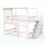 Lit superposé double avec escalier de rangement, fenêtre et bibliothèque, blanc / rose