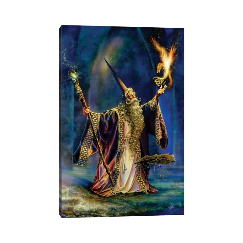«The Wizard» par Myles Pinkney - peinture sur toile tendue, H 12 po x l 8 po x P 0,75 po