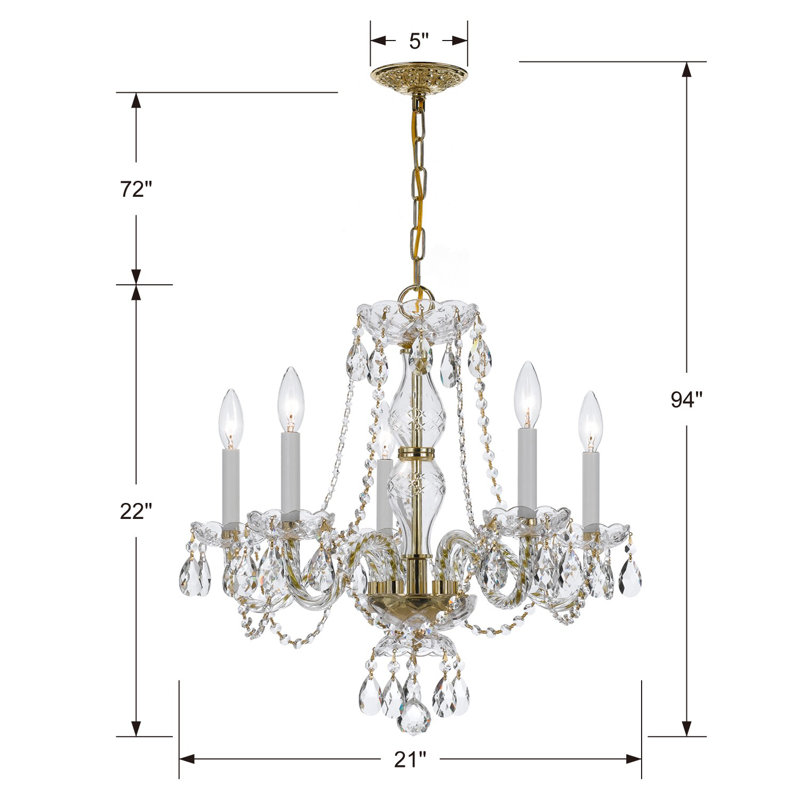 Wehr 5 - Light Glass Chandelier, Majestic Wood Polished/Polished Brass