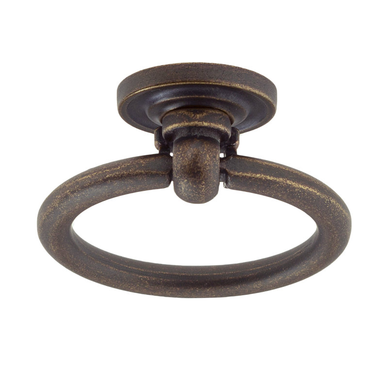 Large 1-3/4" Length Antique Brass Ring Drawer Pull, Antique Brass