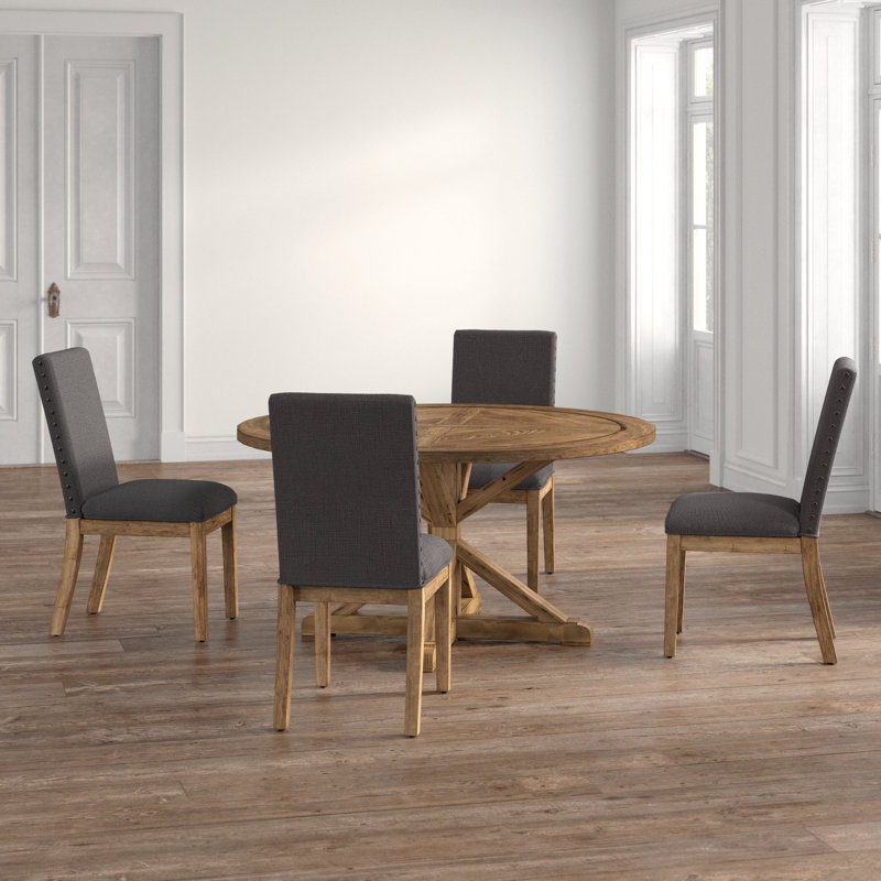 Deane 4 - Person Pedestal Dining Set, Dark Grey Linen