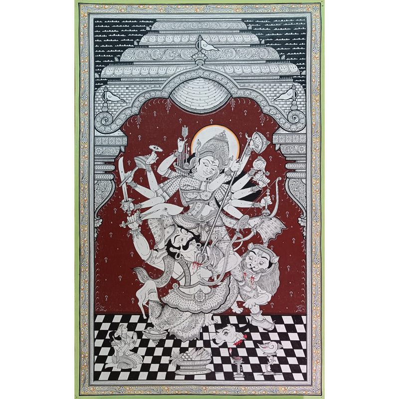 Maa Durga (Mahishasur Vadh) |  Couleurs de pierre sur toile faite à la main | Par Sachikant sahoo