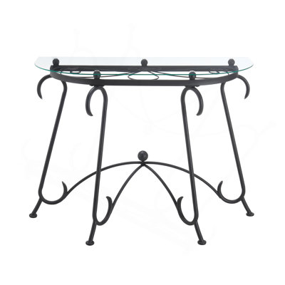 Tempered Glass Surface Console Table Coffee Table With Sturdy Construction For Living Room (Rustic Black)