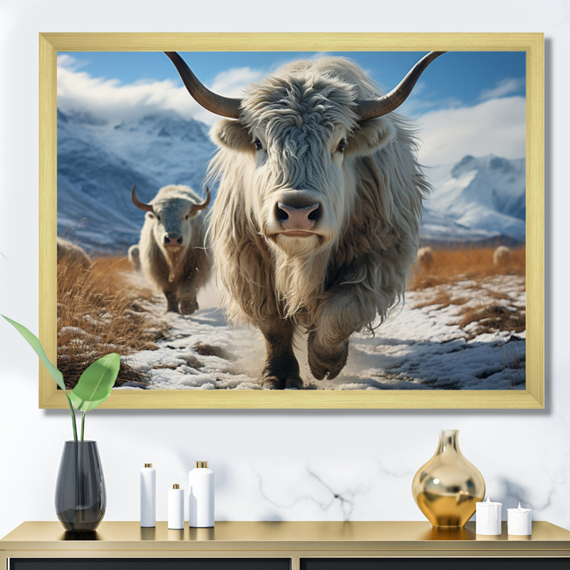 Yaks majestueux en hiver, H 12 po x l 20 po x P 1 po, Or