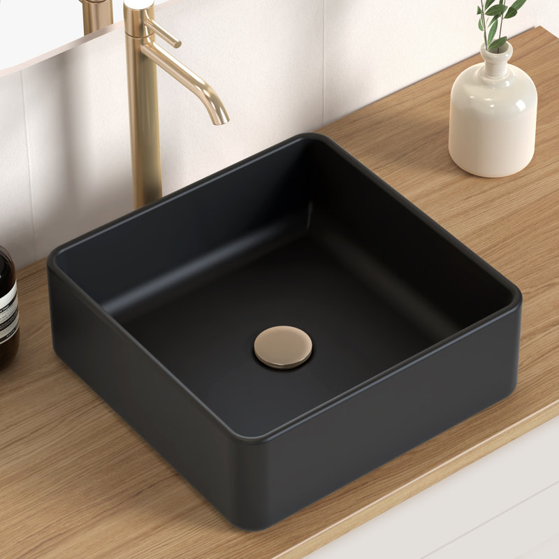 Lavabo vasque de salle de bain noir KES au-dessus du comptoir pour meuble-lavabo KES
