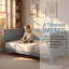 Élégant lit de jour / canapé-lit simple en bois gris - Design Mid-Century moderne et polyvalent pour la chambre à coucher ou l'espace de vie-1869062594