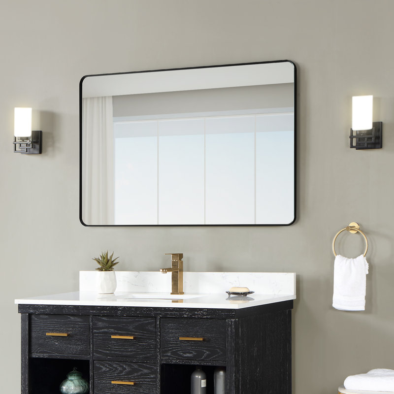 Metal Flat Wall Mirror, Black, 30" H x 48" W
