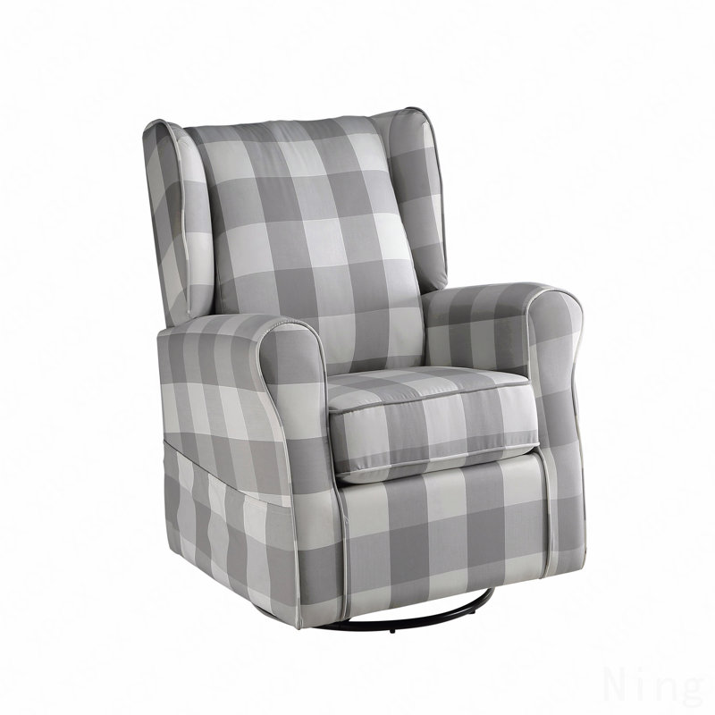 Gray&White Fabric Swivel Glider Recliner Chair