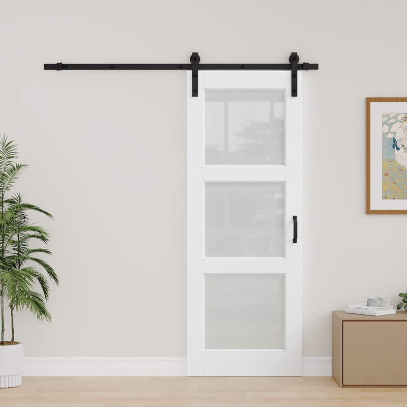 Aucun assemblage requis Panneau, portes de placard coulissantes en bois aggloméré à panneau de fibres à densité moyenne de 3 po en verre givré H 3 po avec quincaillerie d'installation et fermeture en douceur