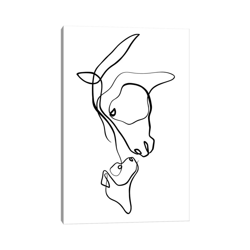 Horse And Dog by Dane Khy - Wrapped Canvas Print, 101.6 cm H x 66.04 cm W x 1.91 cm D, White/Black