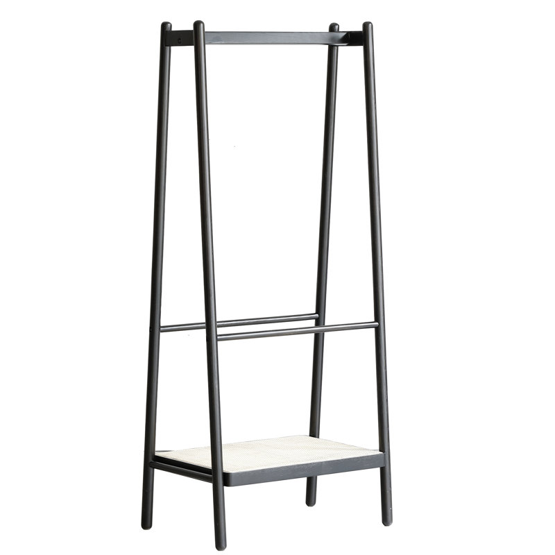 Portant à vêtements en bois de chêne massif avec tablettes et structure trapézoïdale