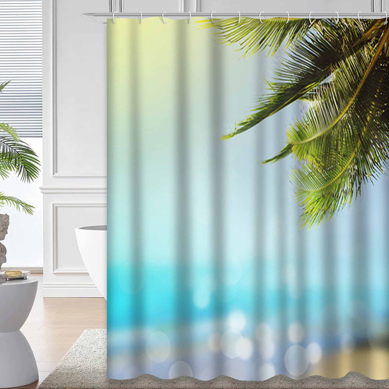 Rideau de douche avec 12 crochets Tropical Beach Palm Sea, 72" L x 72" W
