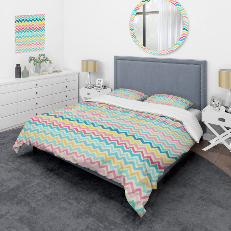 Colorful Painted Chevron - Abstract Duvet Cover Set - Microfiber Polyester