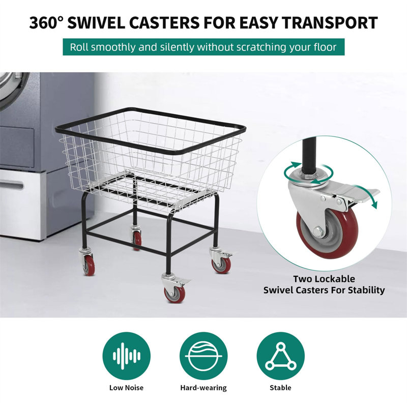 Large Galvanized Steel Rolling Laundry Cart with Wheels