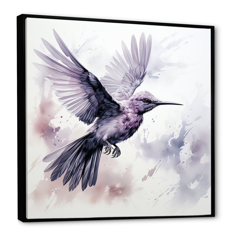 Colibri gris flottant Blooms IV - Colibri, art mural animal, Cadre flottant noir, H 30 po x l 30 po x P 1,5 po
