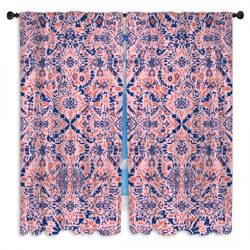 Pink Blue Damask Pattern Window Curtains Damask Sheer & Room Darkening - 2 Panels, 40in x 82in - 2 panels, Room Darkening