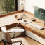 Bureau en bois massif en L de couleur noyer clair avec 3 tiroirs-90081307-90081304