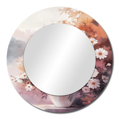 White Pink Marigold Glow - Floral Wall Mirror Art - Printed On Metal