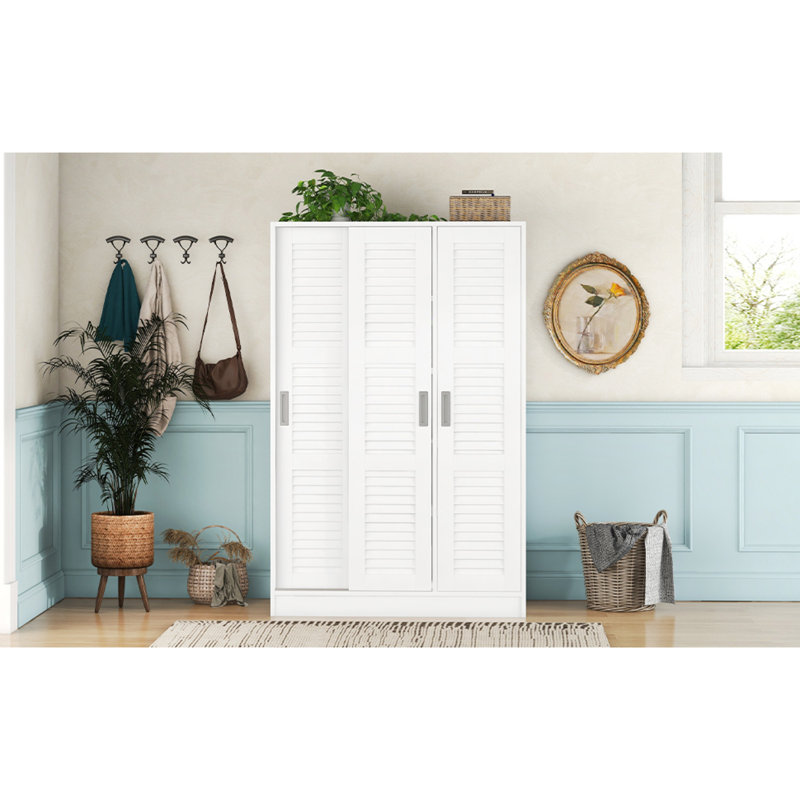 Penderie à 3 portes avec tablettes, blanc