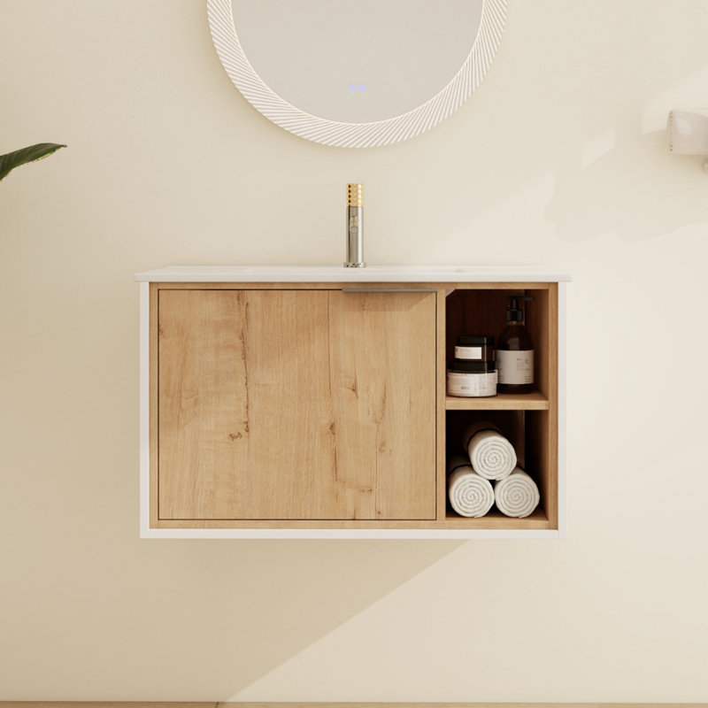 Natasha 30" Single Sink Wall Mounted Bathroom Vanity,Floating Vanity with 1 Door and White Ceramic Sink Top