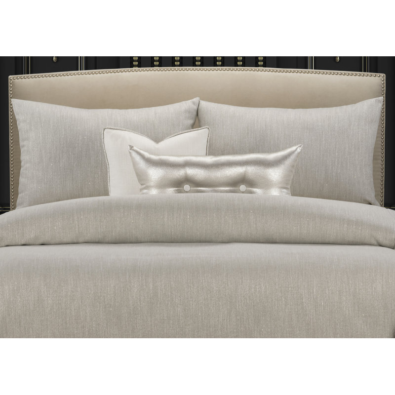 Lumiere Shimmer Luxury Duvet Cover & Insert Set, Truffle, King Duvet Cover + 2 Throw Pillows + 2 Shams