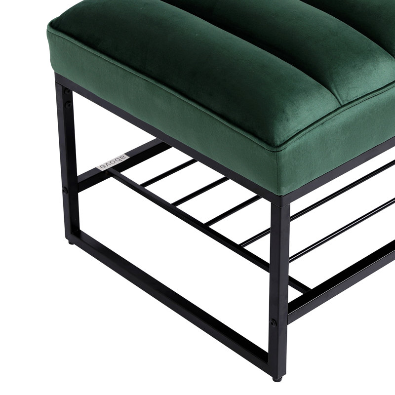 Banc capitonné avec tablette en métal et banc en métal Sherpa, Vert