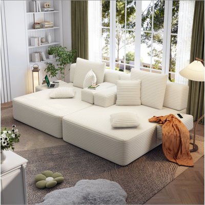Canapé-lit double surdimensionné en velours côtelé moelleux, canapé-lit convertible avec poches de rangement, 3 coussins moelleux, canapé sans cadre multifonctionnel pour appartement, cinéma maison, dortoir