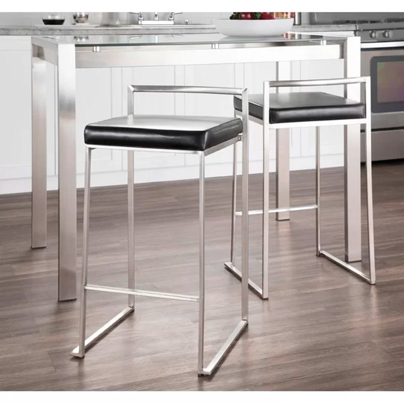 Tabouret Dayan blanc avec base chromée, Noir, Chrome