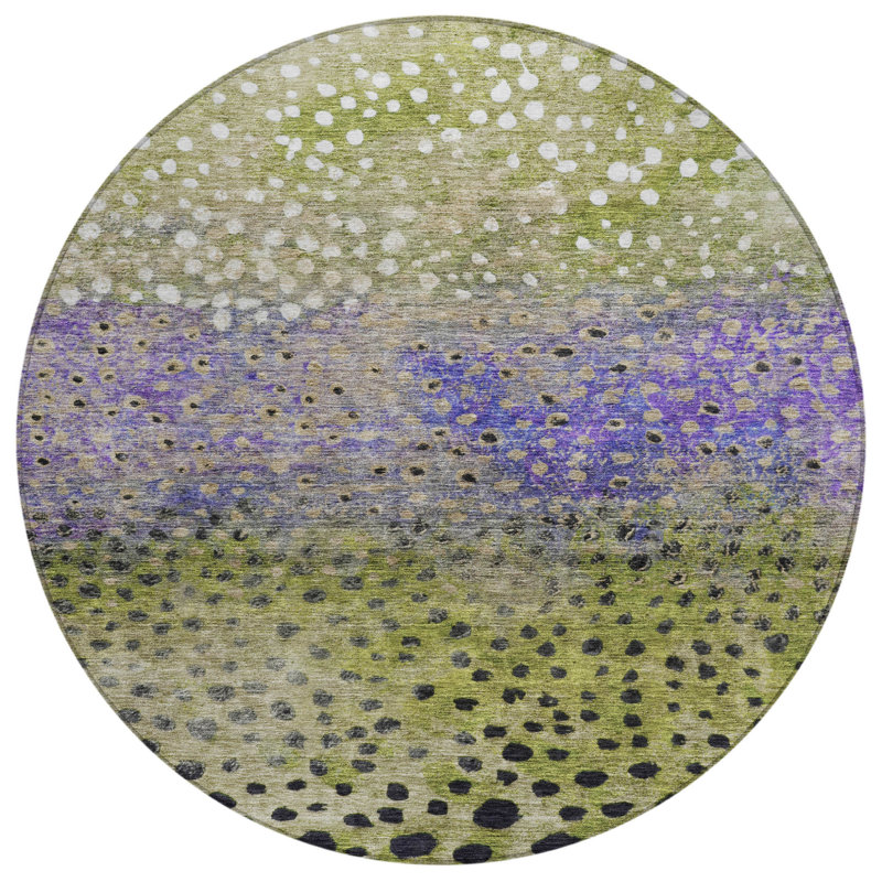 Tapis extérieur rond lavable abstrait mauve et noir 8 pi