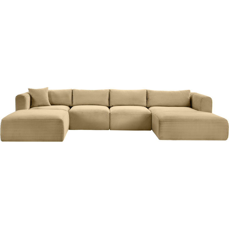 Canapé modulaire Carmean, Velours côtelé texturé Camel, 2 sans accoudoirs, 1 méridienne, 1 d'angle et 1 r
